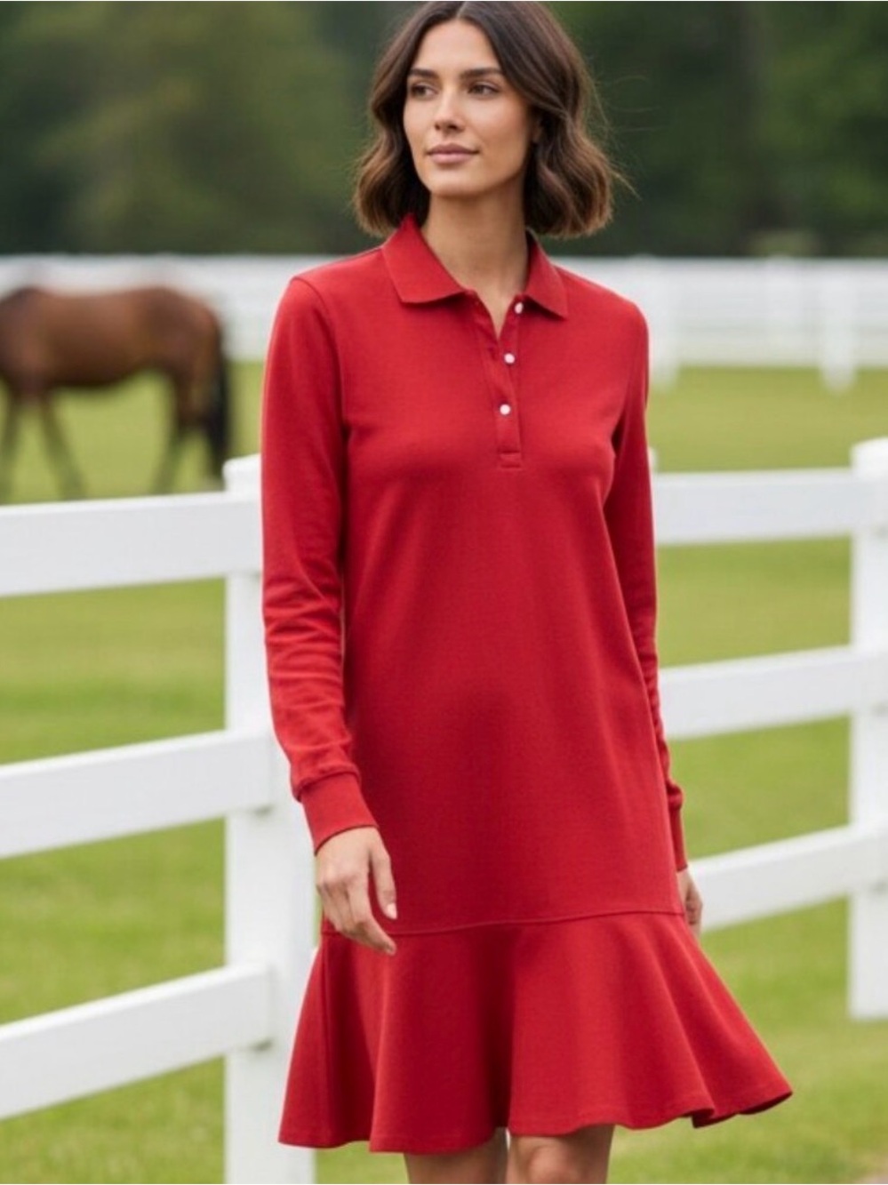 Tuckernuck May Polo Dress Red Pique Ruffle Hem Mini Size M NWT